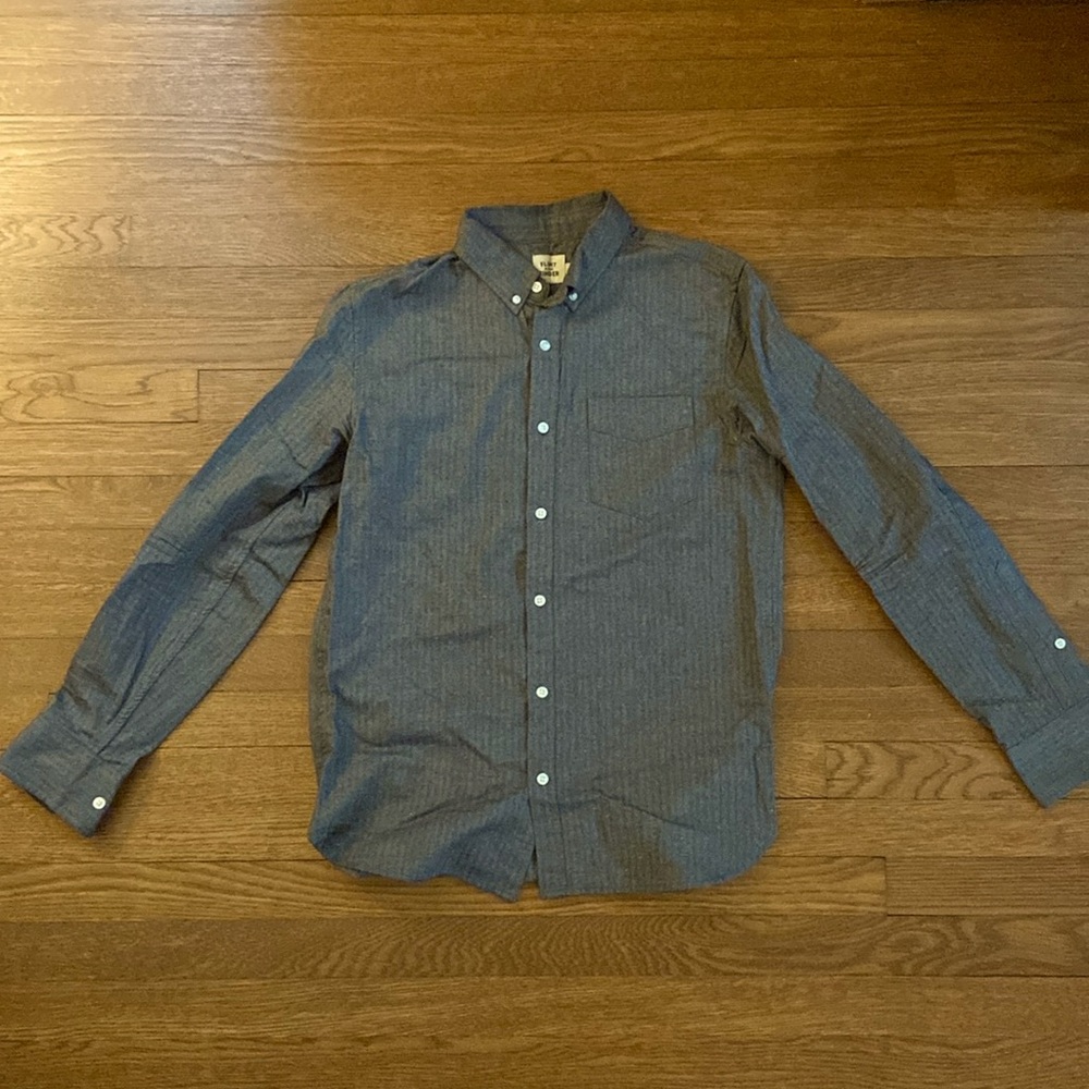 Huckberry Flint & Tinder M Architect Shirt Gray Herringbone OCBD Oxford Shirt